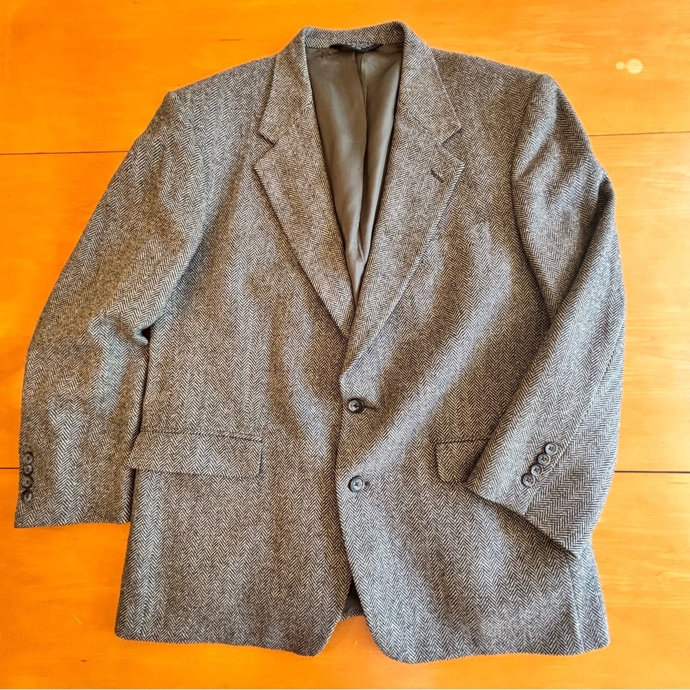 John Alexander 44R lambs will blend herringbone black white suit jacket blazer